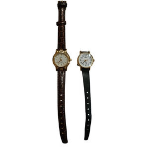 Set of Vintage Timex Indiglo Women's Watch Set Gold Tone Brown Black Leather 90s
